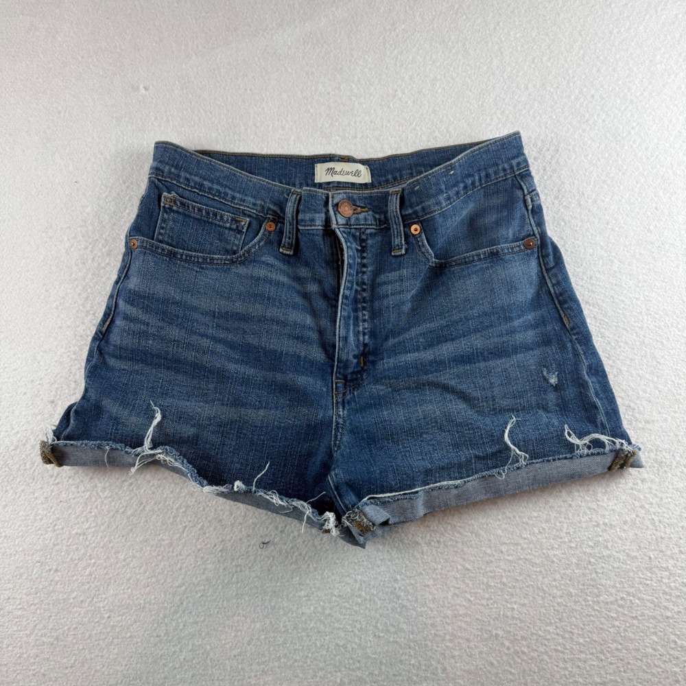 Madewell High-Rise Denim Cut-Off Shorts Blue Medium Wash Size 28 Distressed Hem